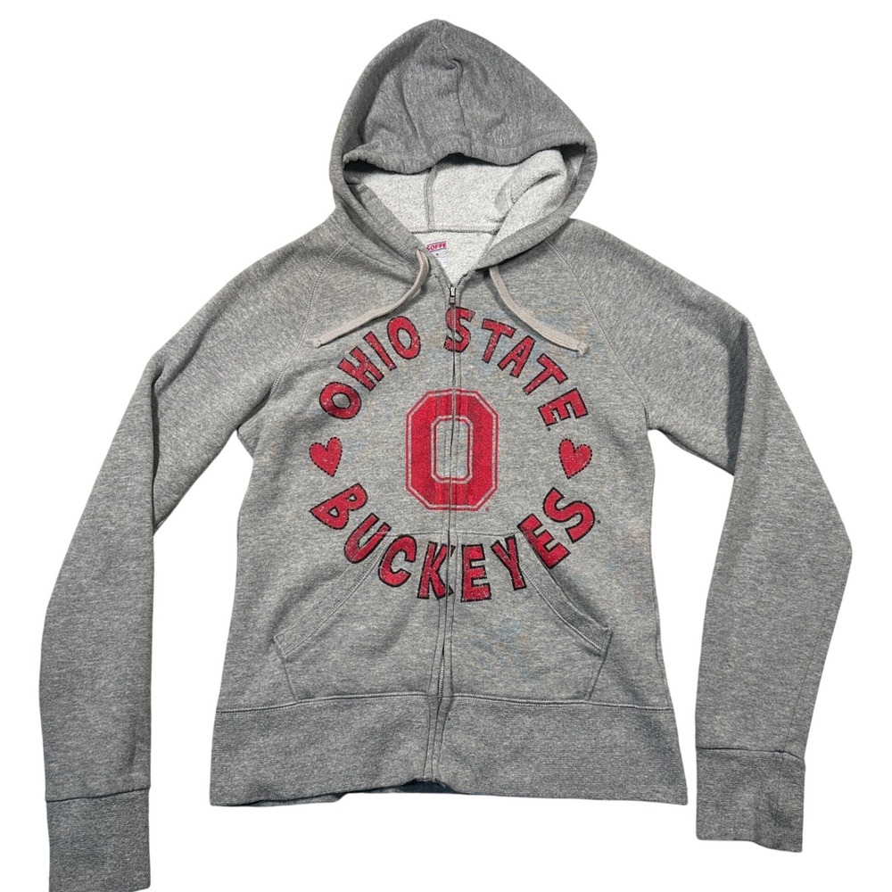 Soffe Ohio State Buckeyes Hoodie Women M Gray Full Zip Heart Graphic Sweatshirt